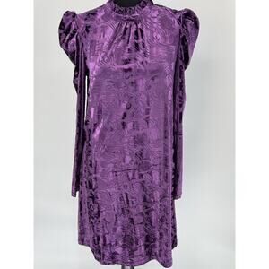 NWT ModCloth Purple Velvet Burnout Noveau Shift Dress Womens M High Neck Ruffle